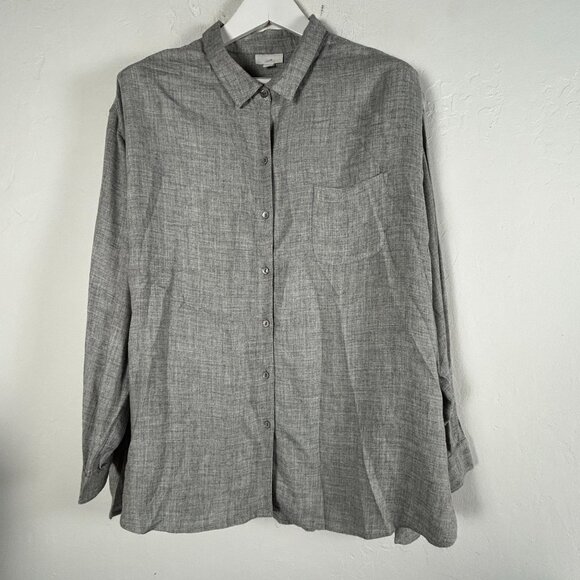 J. Jill Womens Gray Long Sleeve Button-Down Shirt XL Casual Pocket Lightweight - Picture 1 of 8